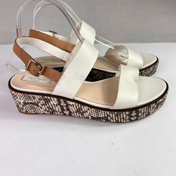 Cole Haan Sandals Womens 9B White Platform Wedge Leather Snake - Picture 2 of 10